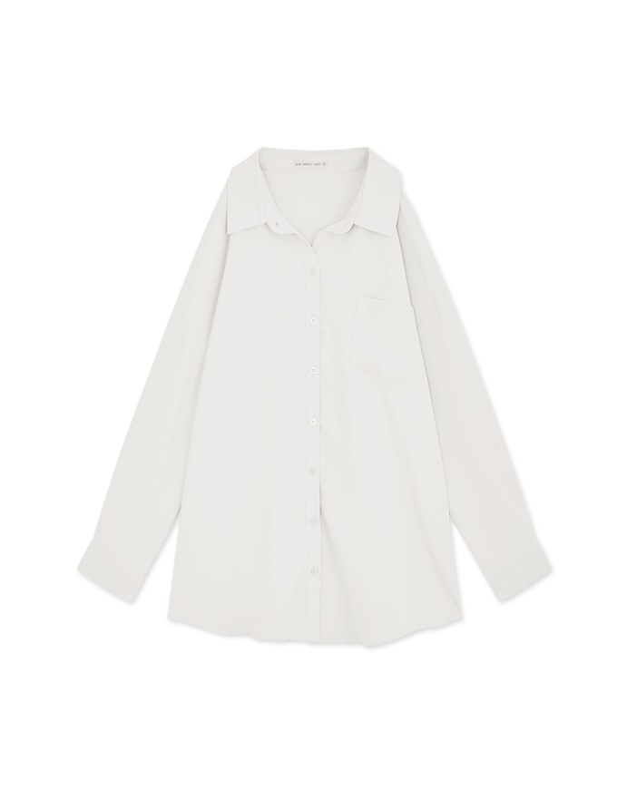 Plain Cutout Button-down Loose Long-sleeved Shirt