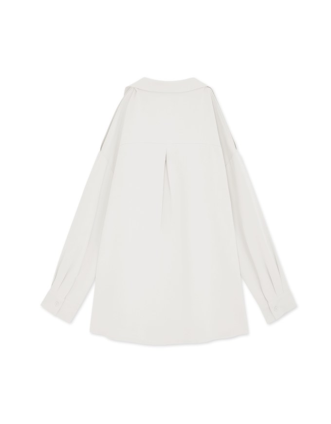 Plain Cutout Button-down Loose Long-sleeved Shirt