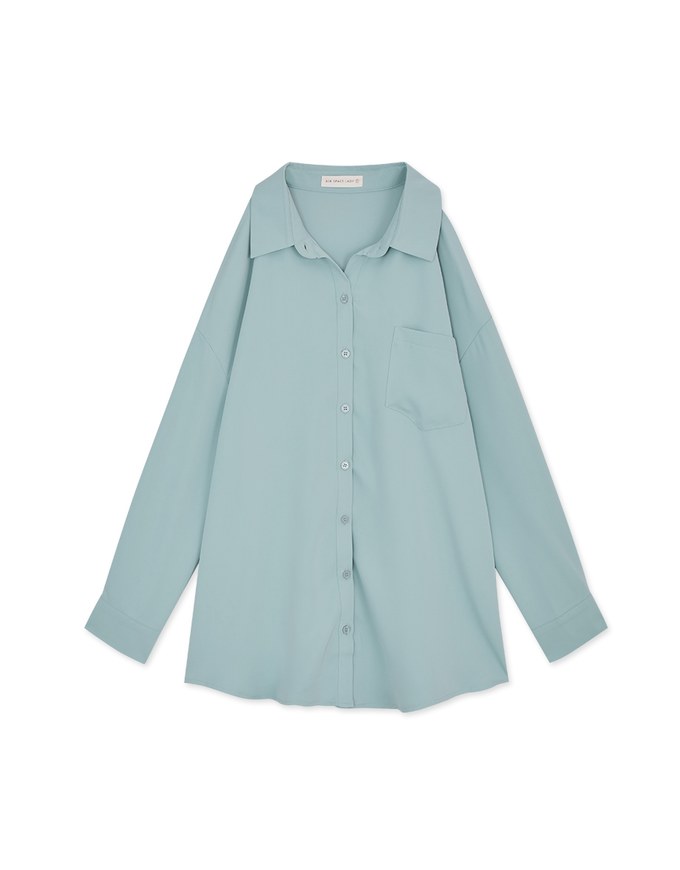 Plain Cutout Button-down Loose Long-sleeved Shirt