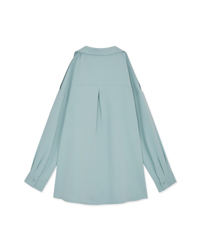 Plain Cutout Button-down Loose Long-sleeved Shirt