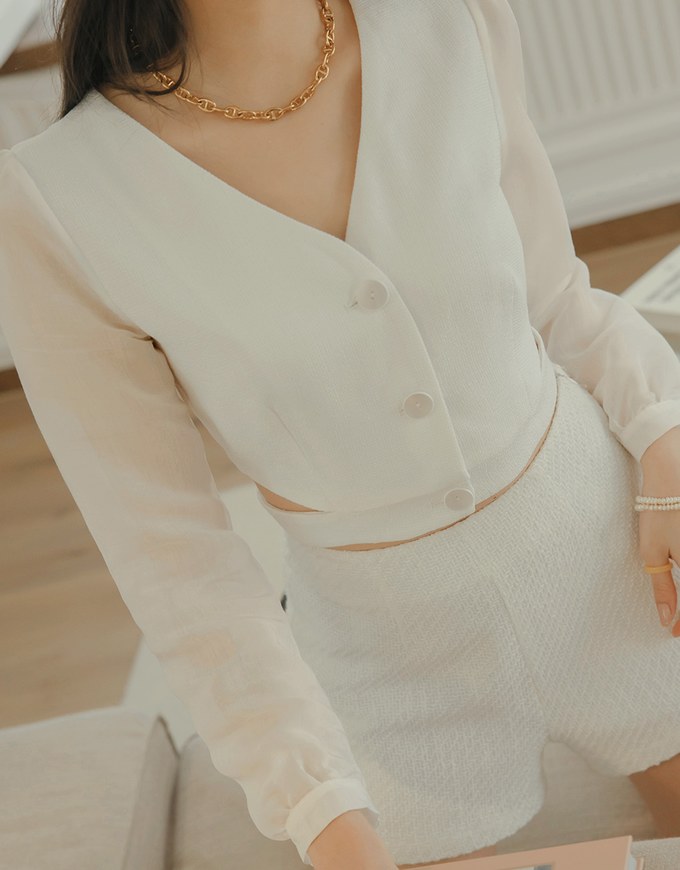 Sheer Puff Sleeve Cut Out Crop Top