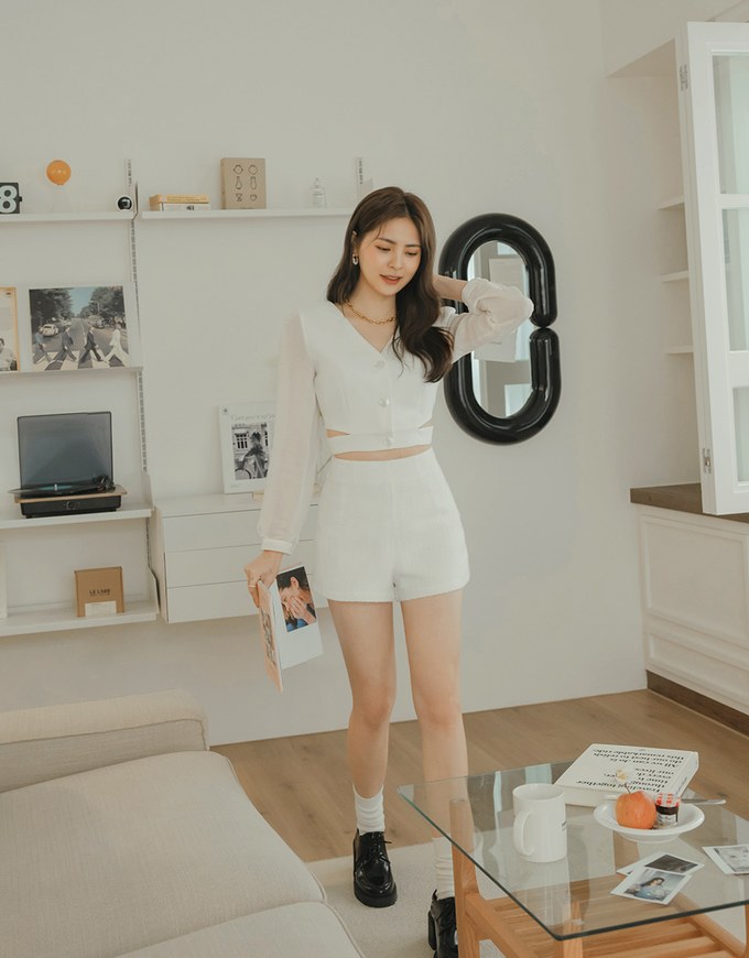 Sheer Puff Sleeve Cut Out Crop Top