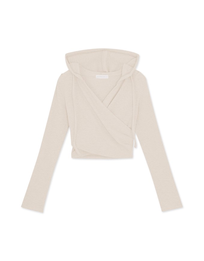 V Neck Overlap Knit Hoodie Top