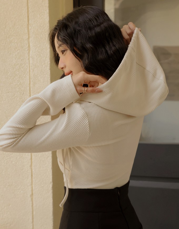 V Neck Overlap Knit Hoodie Top