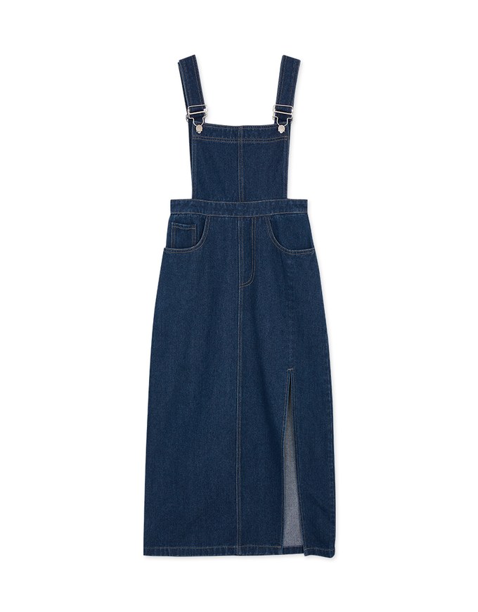 Side Slit Suspender Denim Jeans Maxi Dress