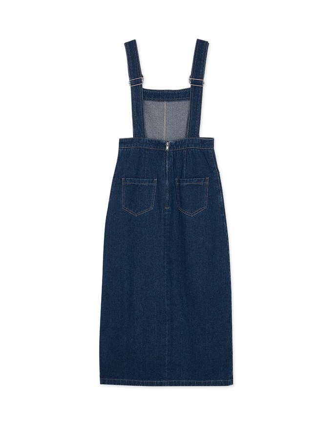 Side Slit Suspender Denim Jeans Maxi Dress
