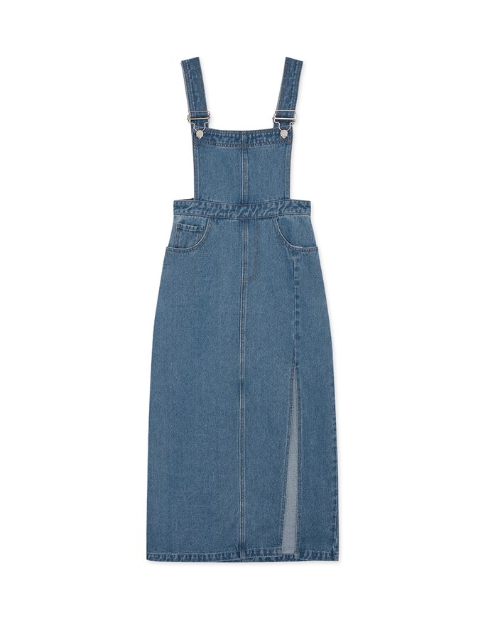 Side Slit Suspender Denim Jeans Maxi Dress