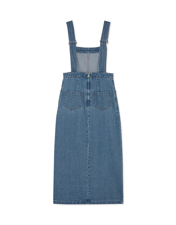 Side Slit Suspender Denim Jeans Maxi Dress