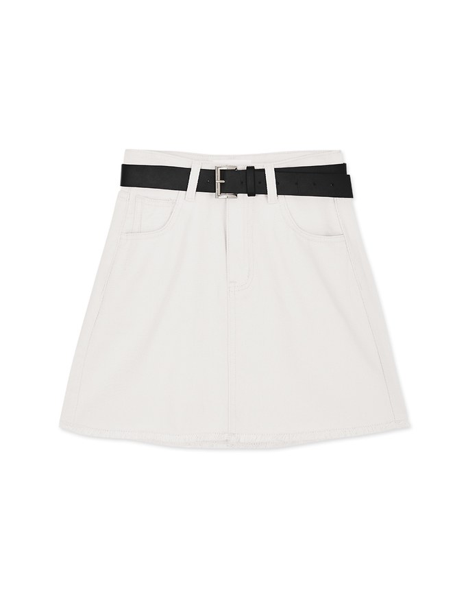 Distressed Hem Denim Jeans Skirt With Belt