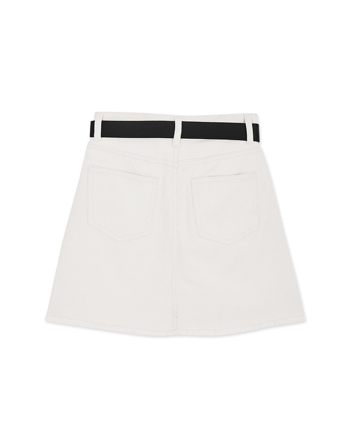 Distressed Hem Denim Jeans Skirt With Belt