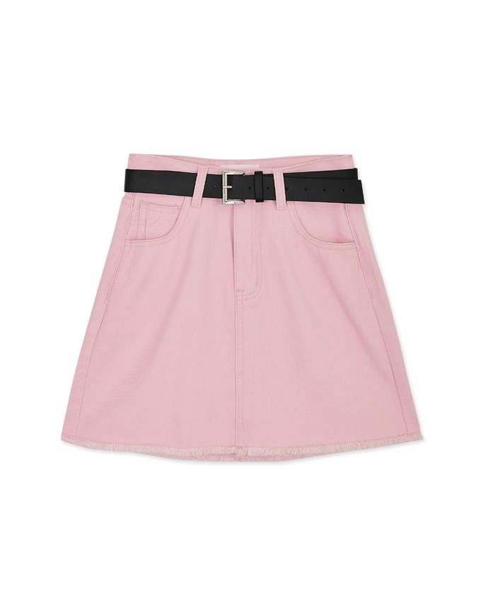 Distressed Hem Denim Jeans Skirt With Belt
