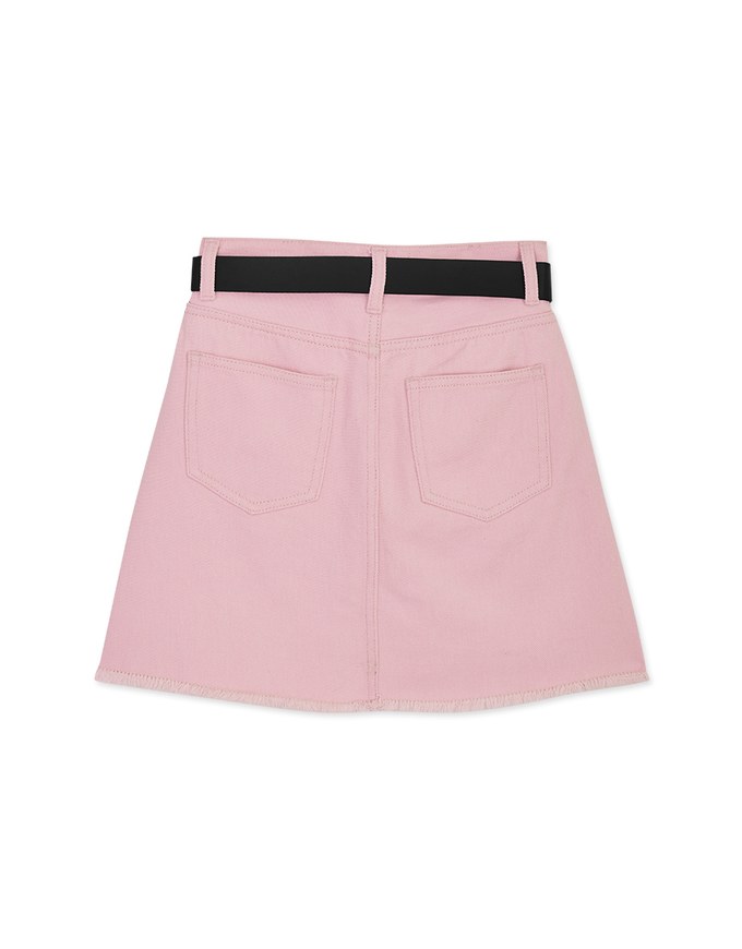 Distressed Hem Denim Jeans Skirt With Belt