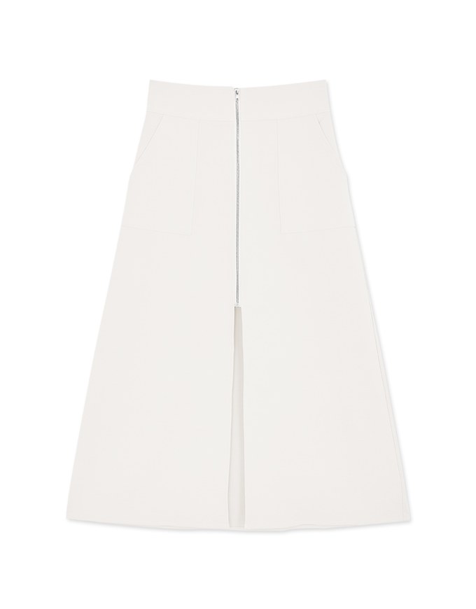 Front Zipper Slit Maxi Skirt