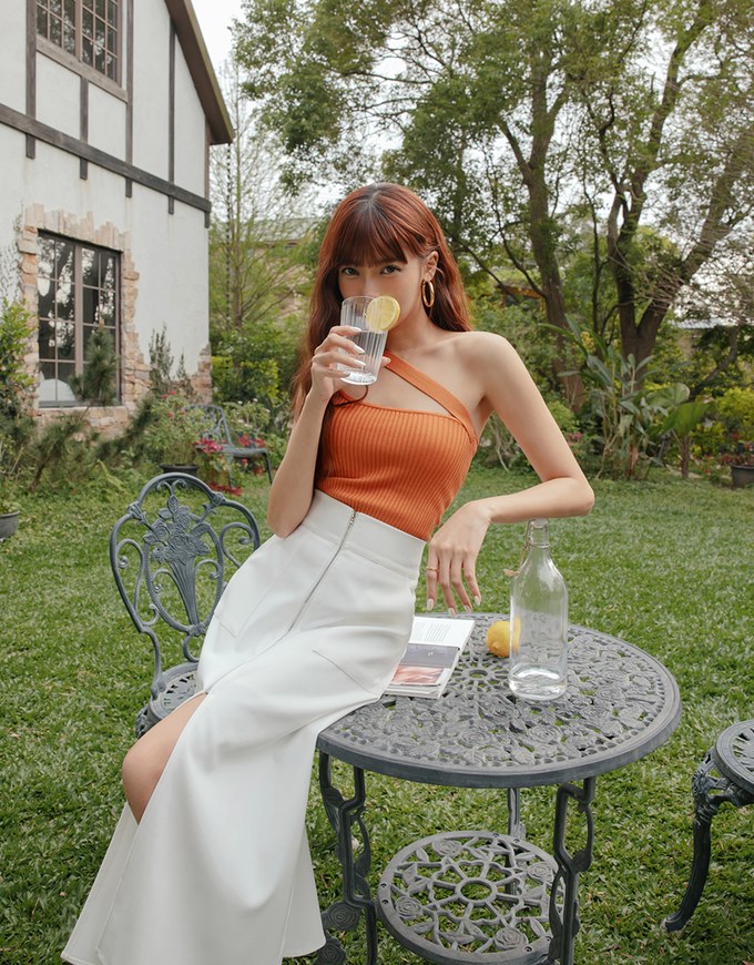 Front Zipper Slit Maxi Skirt
