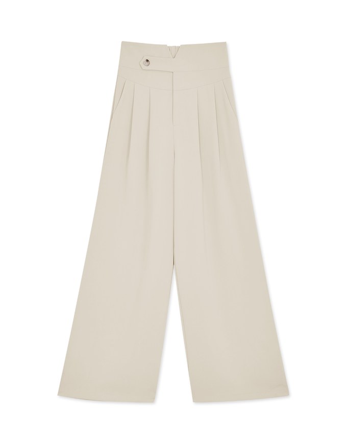 V Cut Side Button Pleated High Waisted Pant