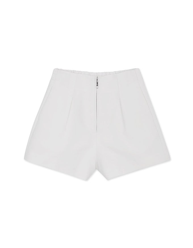Zipper Pleated High Waisted Slim Shorts
