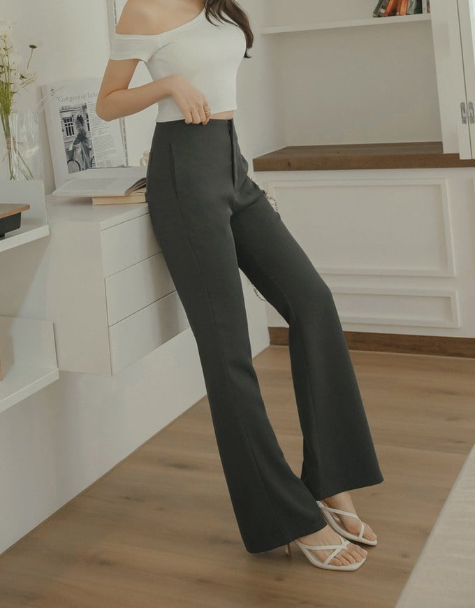 Plain High Waisted Slim Flare Pants