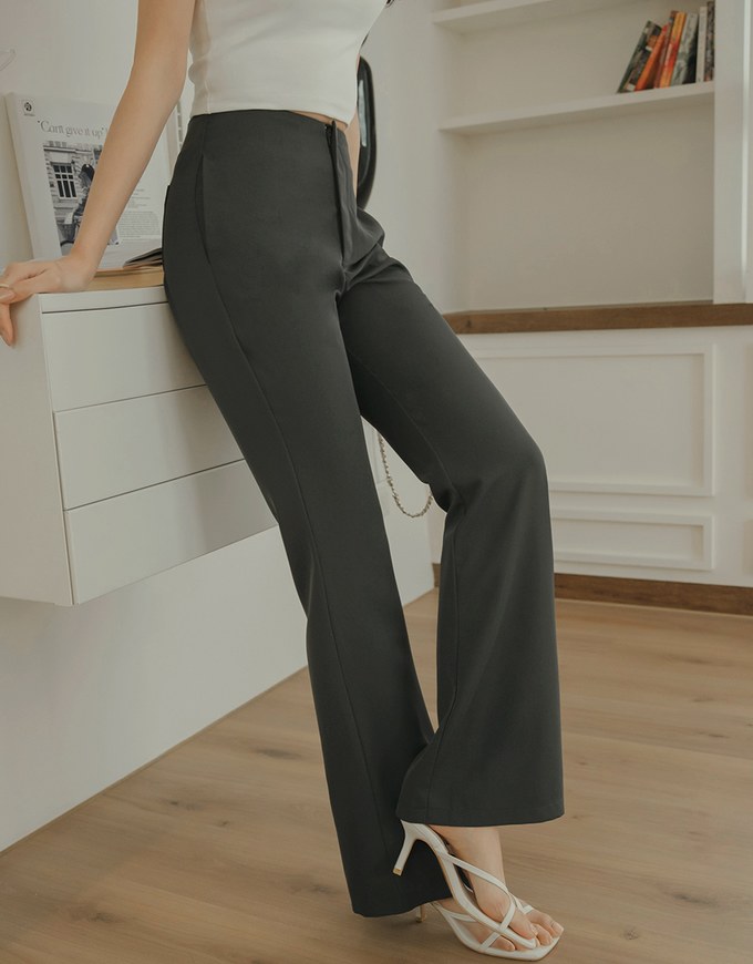 Plain High Waisted Slim Flare Pants