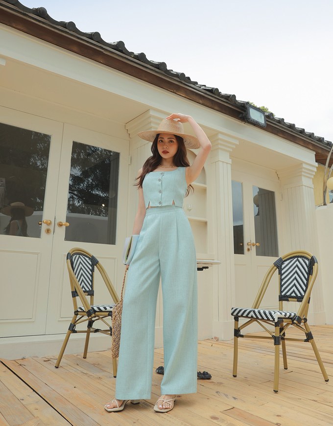 Tweed Pleated Wide Pants