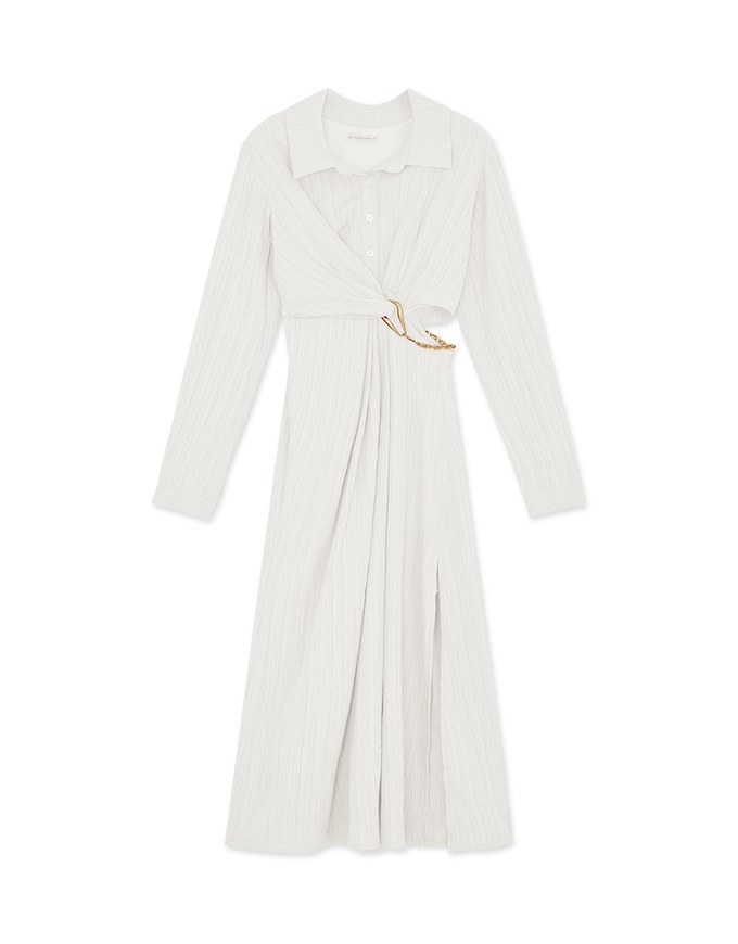 Lapel Side Gold Chain Hollow-out Long Dress
