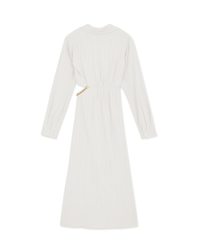 Lapel Side Gold Chain Hollow-out Long Dress
