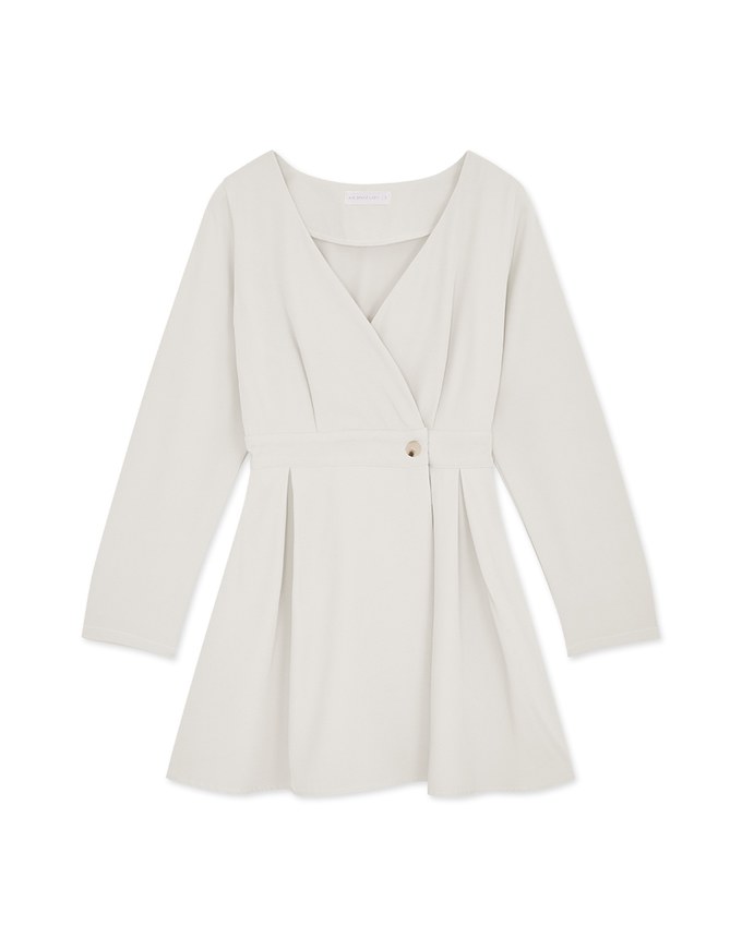 Overlap V Neck Side Button Loose Mini Dress