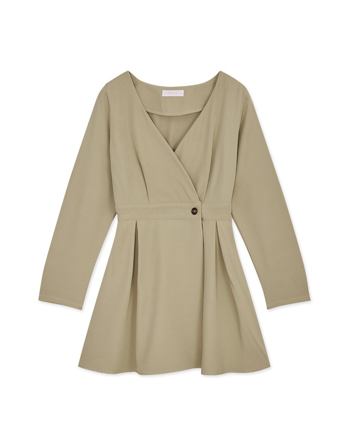 Overlap V Neck Side Button Loose Mini Dress