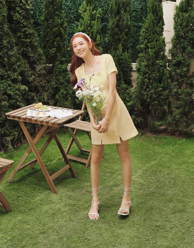 Square Neck Button Up Mini Dress