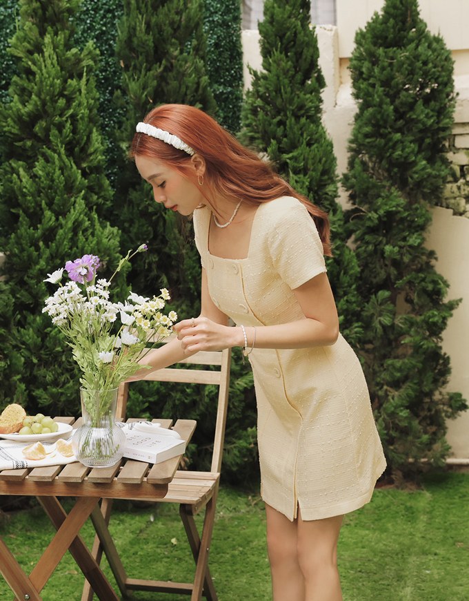Square Neck Button Up Mini Dress