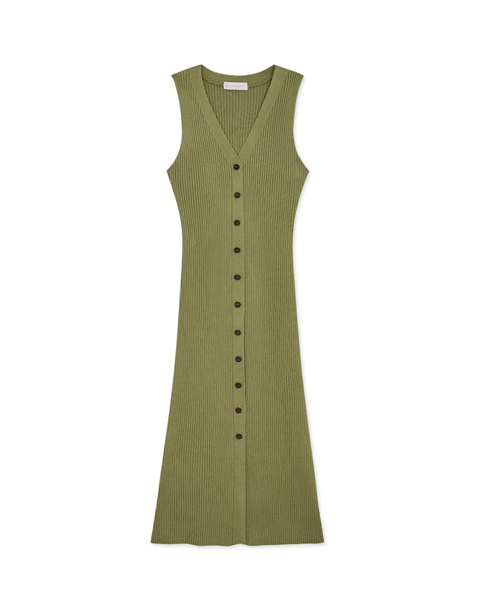 Button Knit Vest Maxi Dress