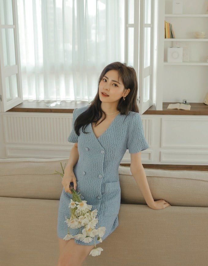 Waffle V Neck Double Mini Dress