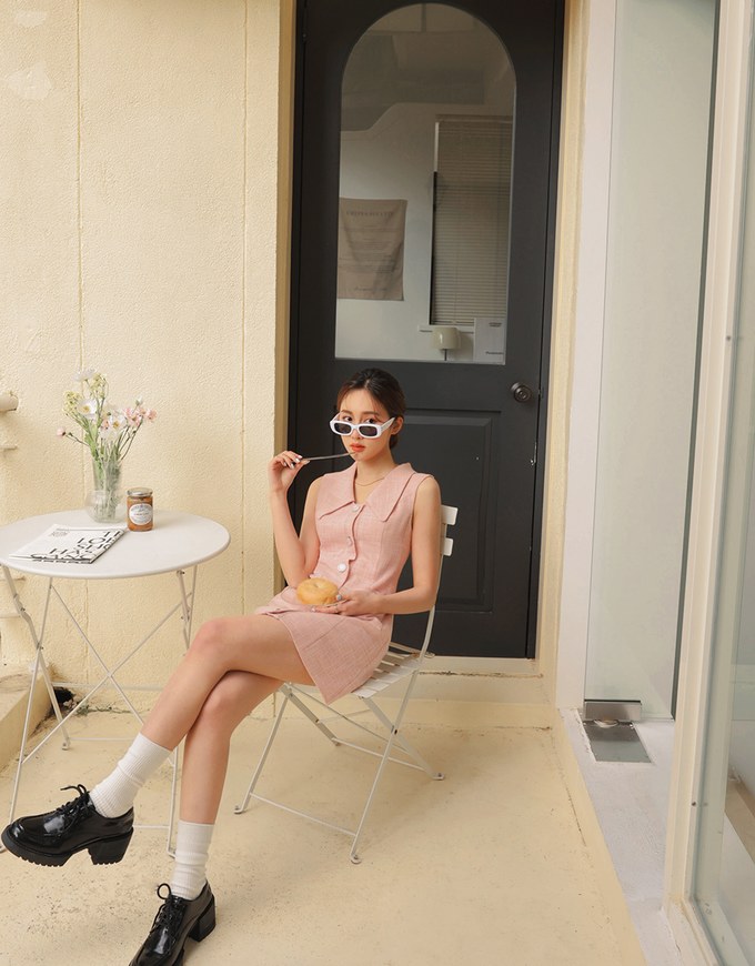 Wide Collar Beaded Mini Dress