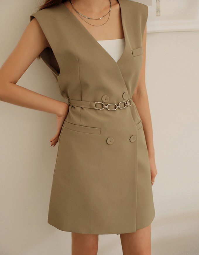 Double Suit Vest Mini Dress (With Belt)