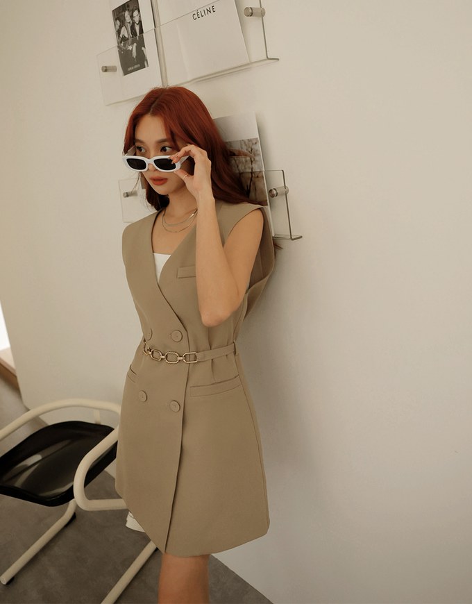 Double Suit Vest Mini Dress (With Belt)