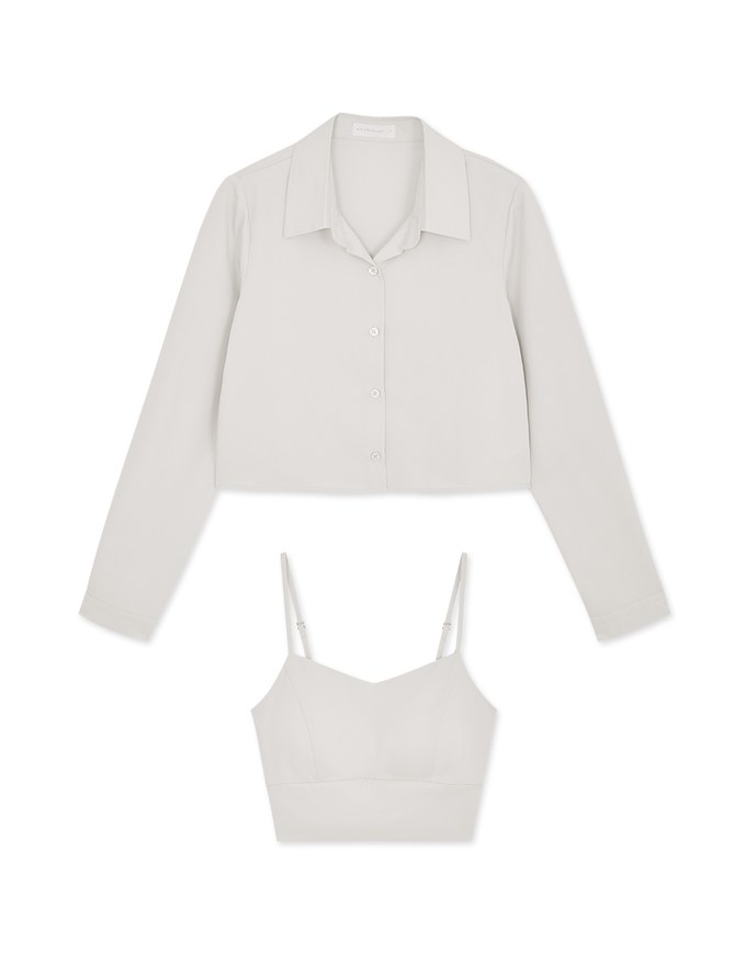 Button Up Two Piece Crop Blouse Shirt (With Padding)