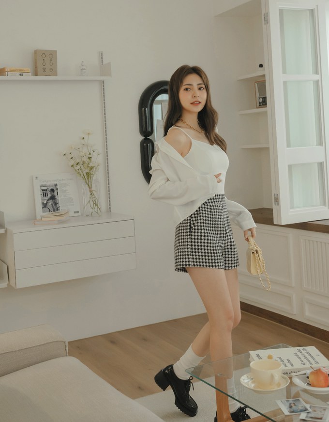 Button Up Two Piece Crop Blouse Shirt (With Padding)