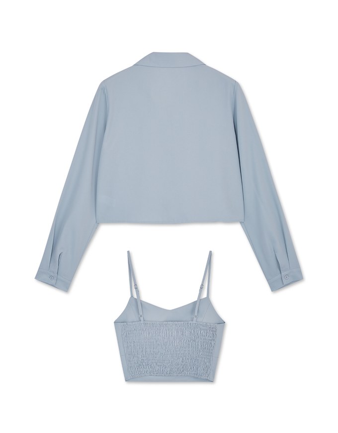Button Up Two Piece Crop Blouse Shirt (With Padding)