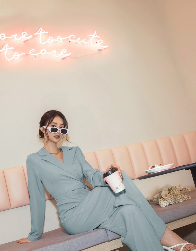 Lapel Overlap Belted Jumpsuit