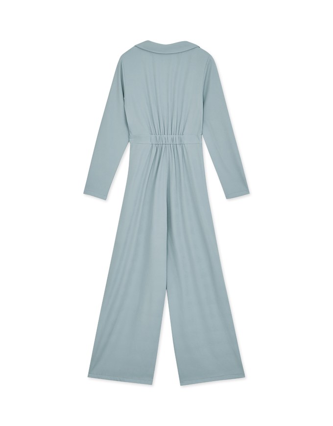 Lapel Overlap Belted Jumpsuit