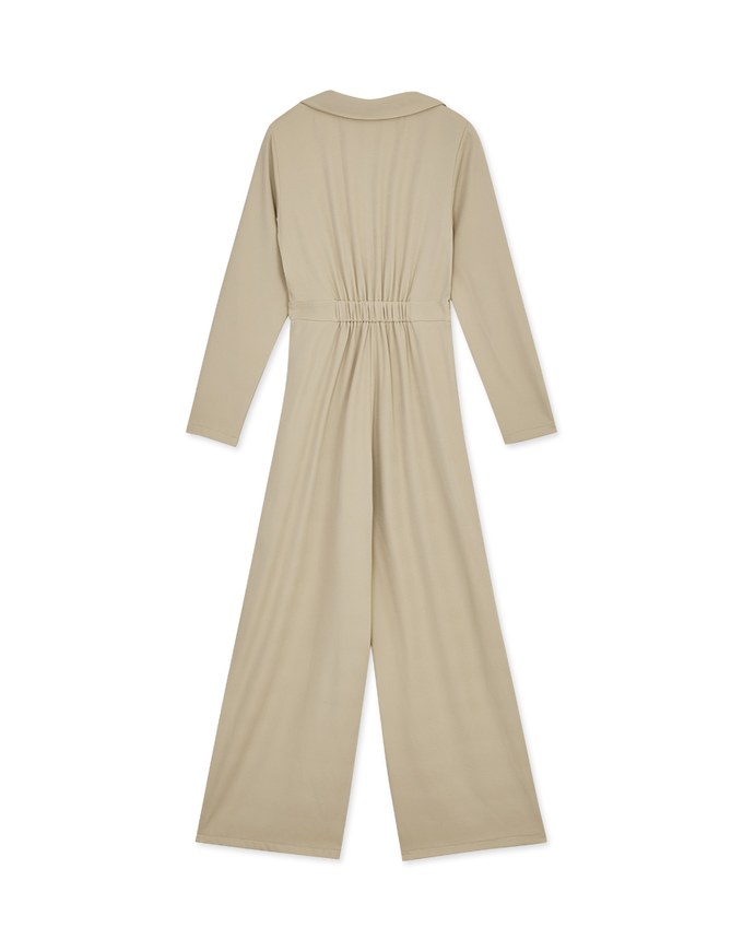Lapel Overlap Belted Jumpsuit