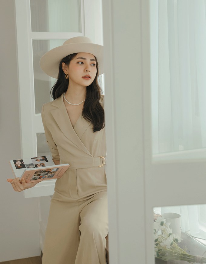 Lapel Overlap Belted Jumpsuit