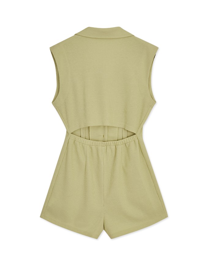 Lapel Buttoned Hollow Back Playsuit