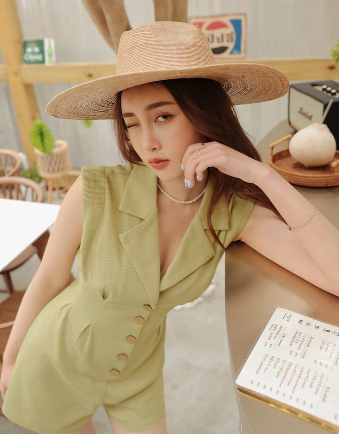 Lapel Buttoned Hollow Back Playsuit
