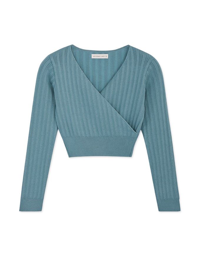 Crossover V Neck Crop Knit Top