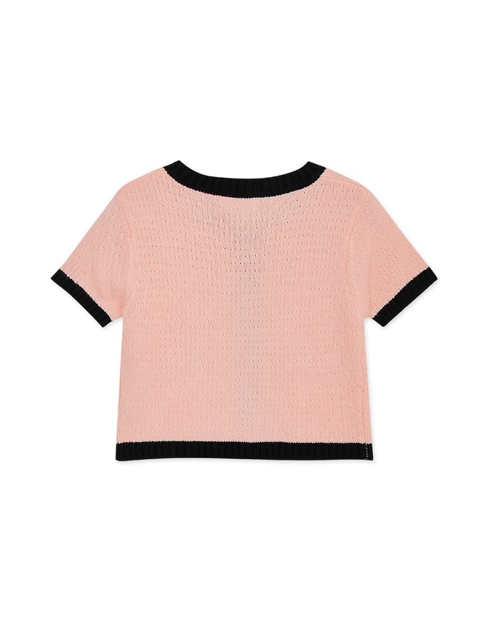 Contrast Color Button Pocket Knit Top