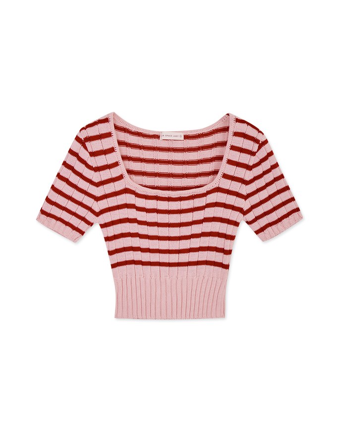 Striped Cinched Waist Knit Top
