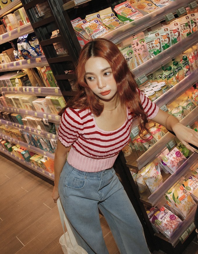 Striped Cinched Waist Knit Top