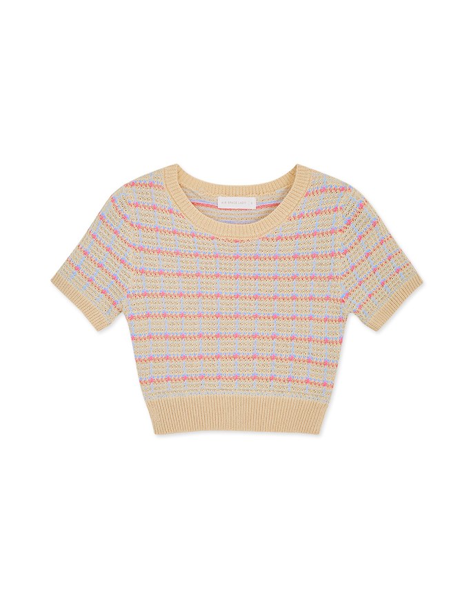 Mélange Checkered Knit Crop Top