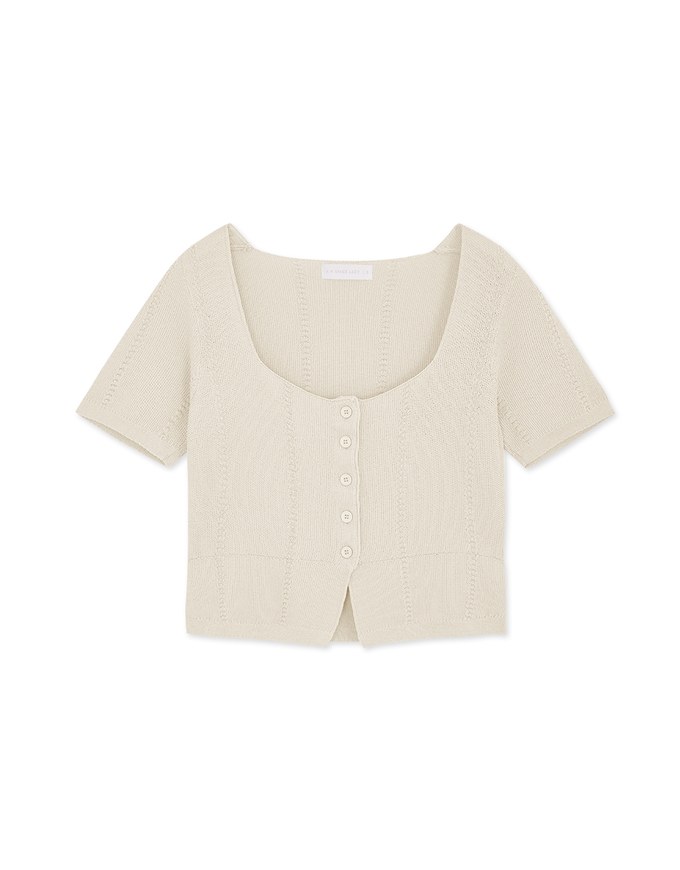 Buttoned Textured Slit Crop Top