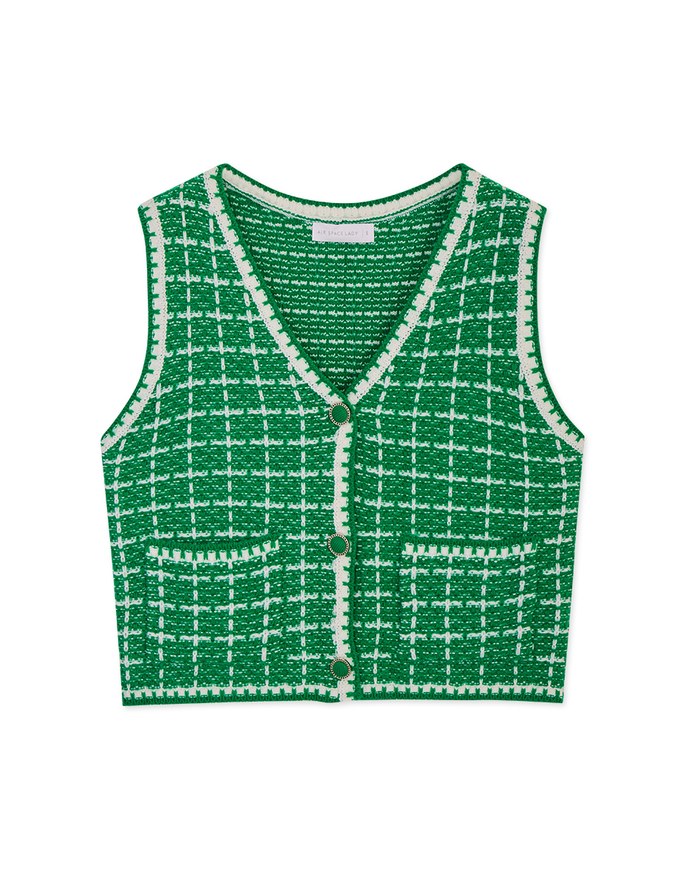 Tweed Bead Button Knit Vest